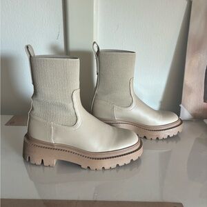 Beige Leather Ankle Boots